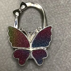 Stylish Foldable Handbag Holder "Glitter Butterfly W/Bow" Purse Hook